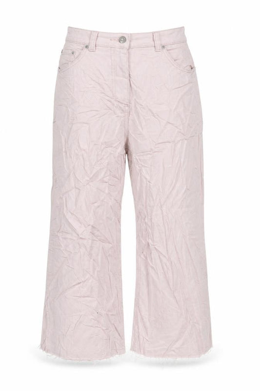 Front view of Next women’s pink cotton blend wide-leg jeans, size UK 8, 22-inch leg regular zip