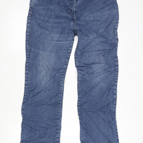 Marks and Spencer Womens Blue Cotton Blend Bootcut Jeans Size 14 L26 in Extra-Slim Zip