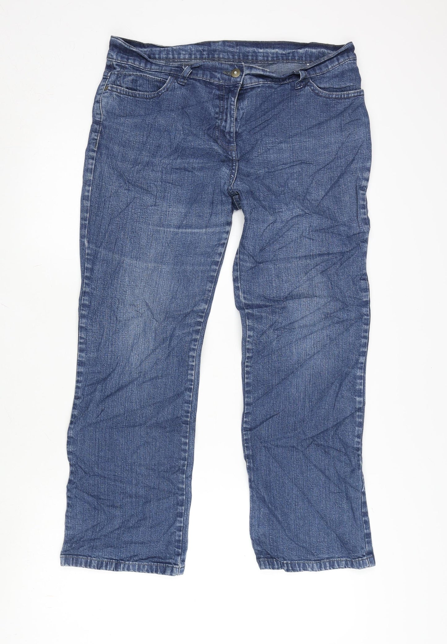 Marks and Spencer Womens Blue Cotton Blend Bootcut Jeans Size 14 L26 in Extra-Slim Zip