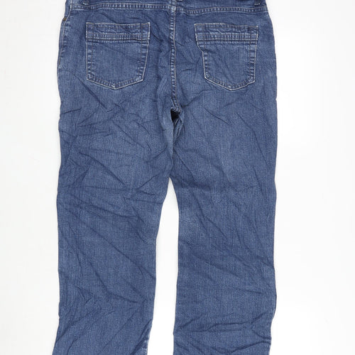Marks and Spencer Womens Blue Cotton Blend Bootcut Jeans Size 14 L26 in Extra-Slim Zip