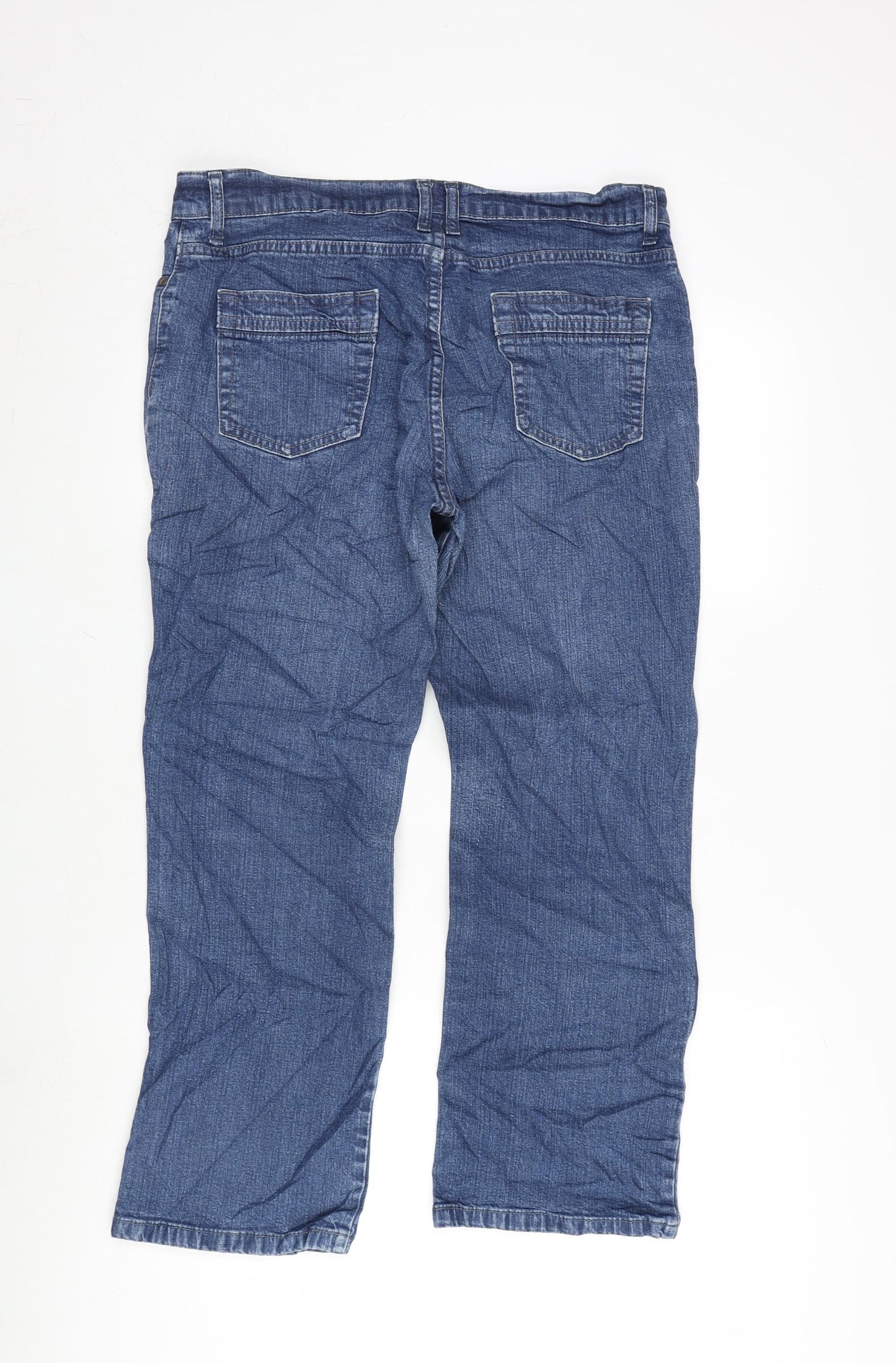 Marks and Spencer Womens Blue Cotton Blend Bootcut Jeans Size 14 L26 in Extra-Slim Zip