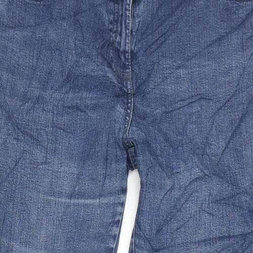 Marks and Spencer Womens Blue Cotton Blend Bootcut Jeans Size 14 L26 in Extra-Slim Zip