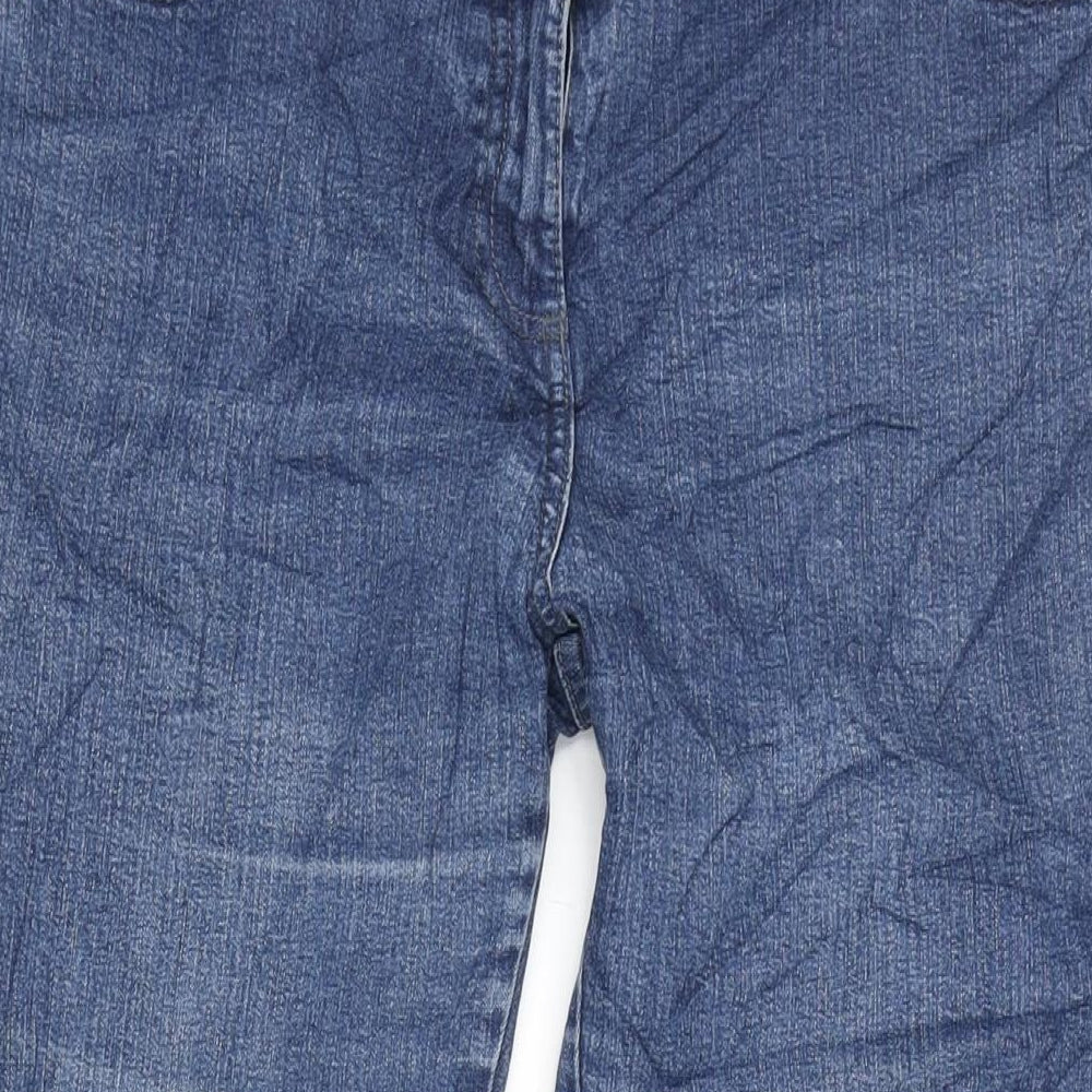 Marks and Spencer Womens Blue Cotton Blend Bootcut Jeans Size 14 L26 in Extra-Slim Zip