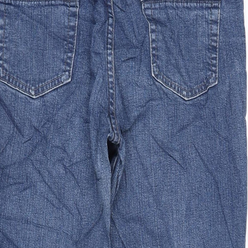 Marks and Spencer Womens Blue Cotton Blend Bootcut Jeans Size 14 L26 in Extra-Slim Zip