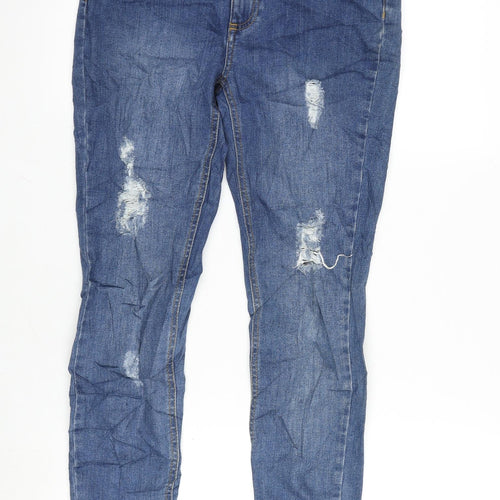 TU Womens Blue Cotton Blend Straight Jeans Size 8 L29 in Extra-Slim Zip