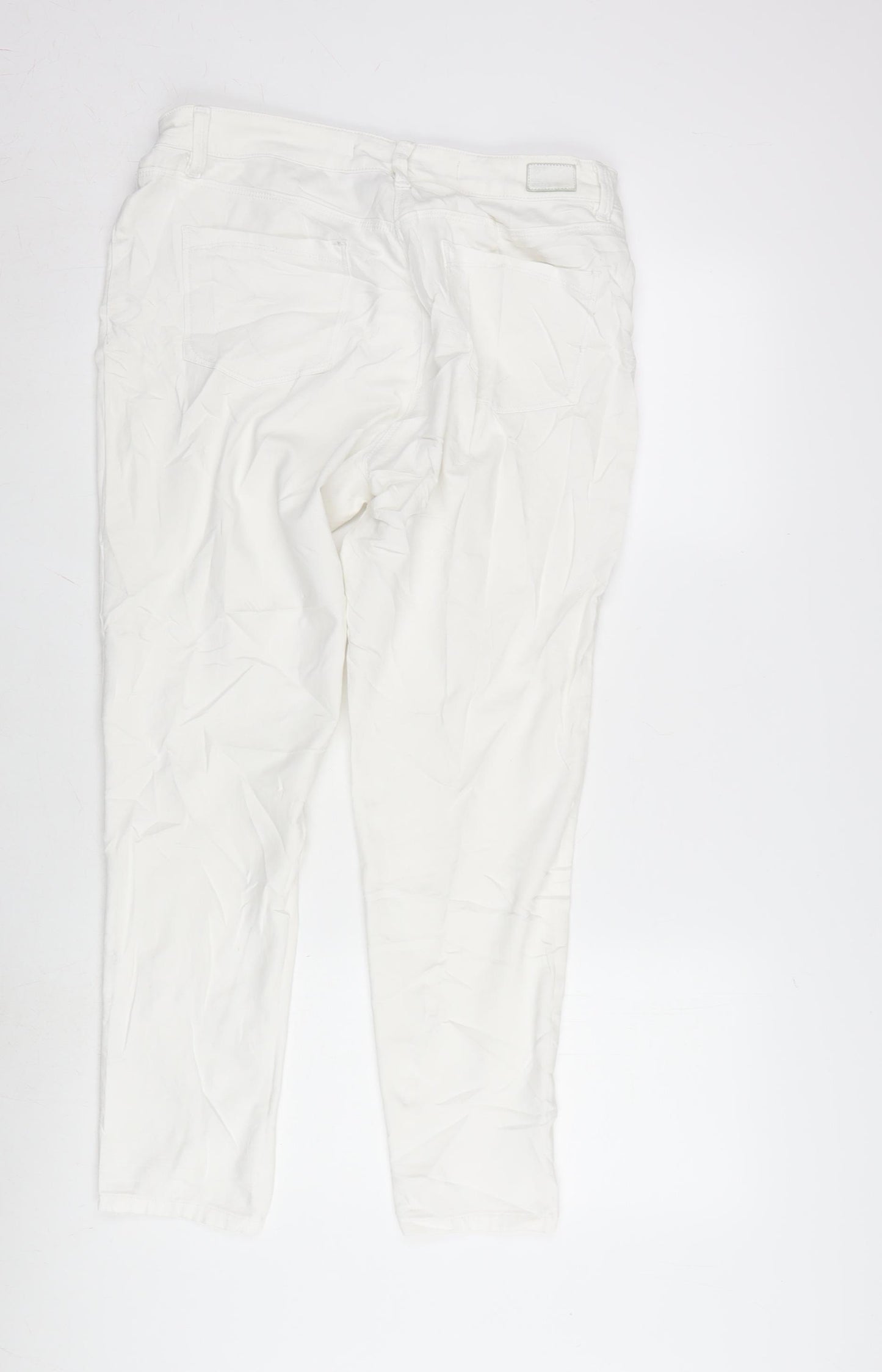 NEXT Womens White Polyester Blend Tapered Jeans Size 12 L28 in Regular Zip
