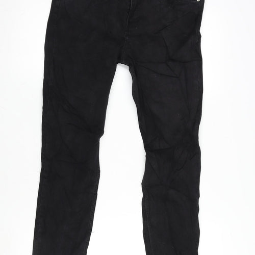 Zara Womens Black Cotton Blend Tapered Jeans Size 12 L28 in Regular Zip