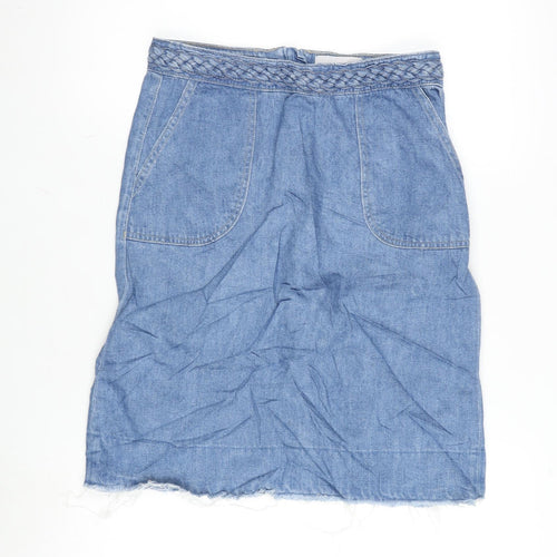 Per Una Womens Blue Cotton A-Line Skirt Size 30 in Zip - Raw Hem