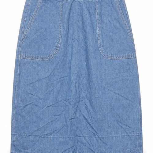 Per Una Womens Blue Cotton A-Line Skirt Size 30 in Zip - Raw Hem
