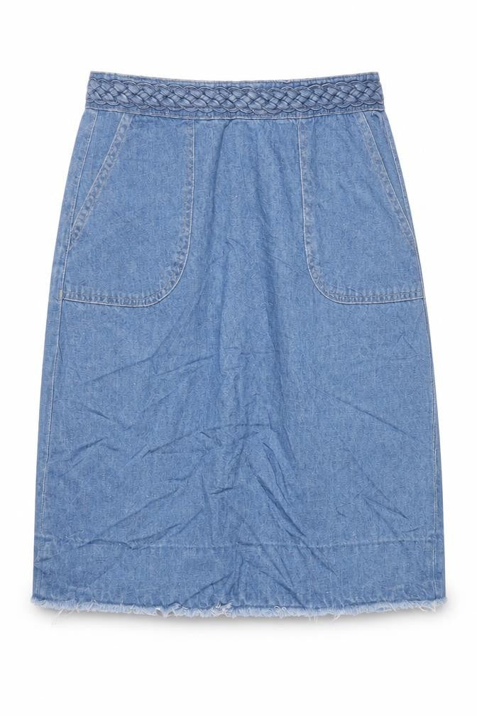 Per Una Womens Blue Cotton A-Line Skirt Size 30 in Zip - Raw Hem