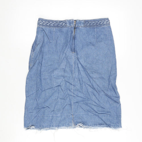 Per Una Womens Blue Cotton A-Line Skirt Size 30 in Zip - Raw Hem