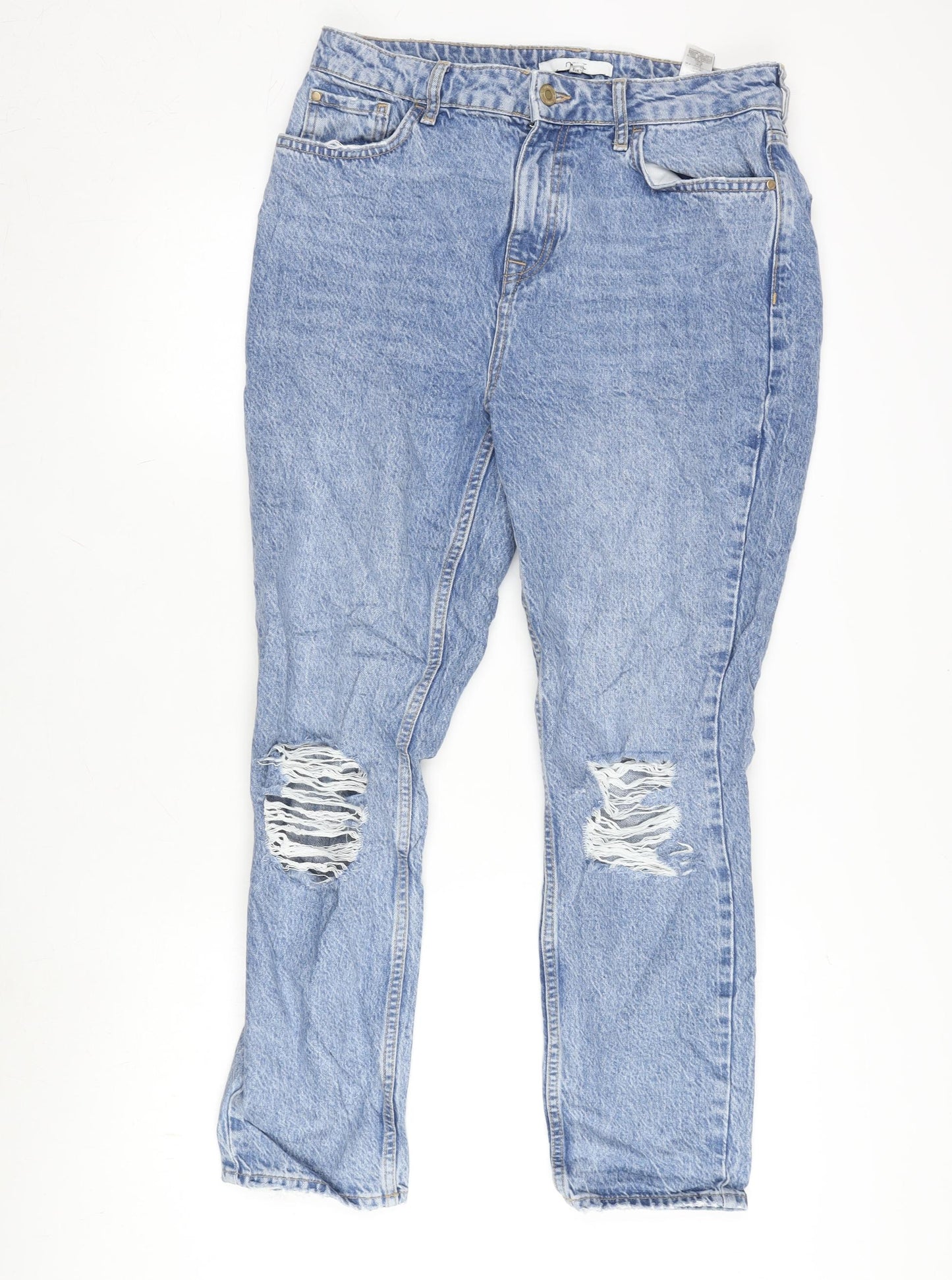 NEXT Womens Blue Cotton Blend Straight Jeans Size 12 L26 in Regular Zip
