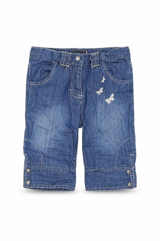 Vertbaudet Girls Blue Cotton Cropped Jeans Size 2-3 Years Regular Snap - Inside leg 7 Inches