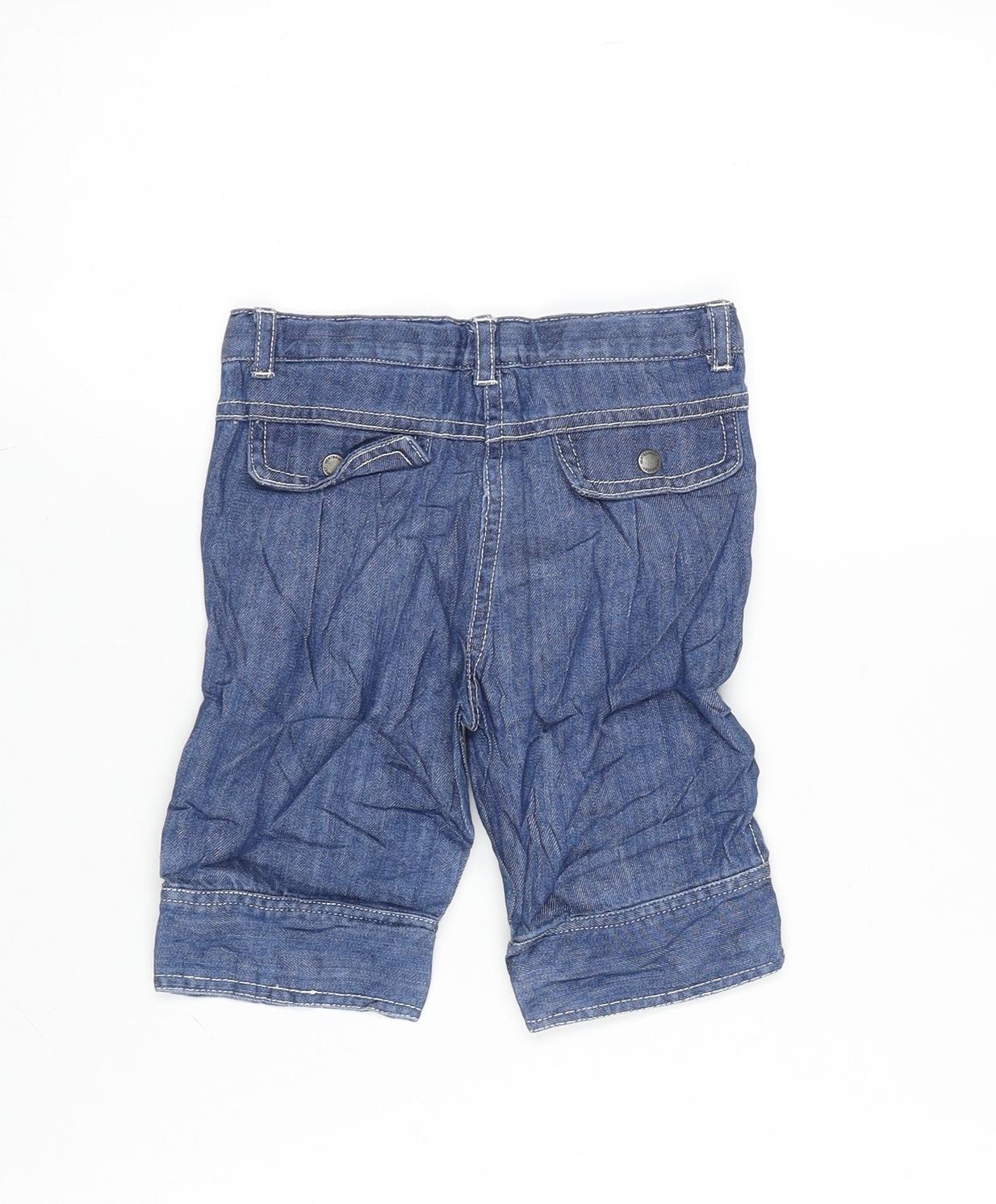 Vertbaudet Girls Blue Cotton Cropped Jeans Size 2-3 Years Regular Snap - Inside leg 7 Inches