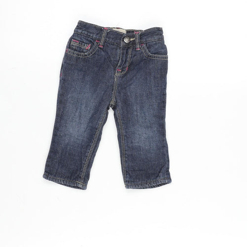 Gap Boys Blue Cotton Capri Jeans Size 3-6 Months Snap - Inside leg 8in - Waist 8 inches.