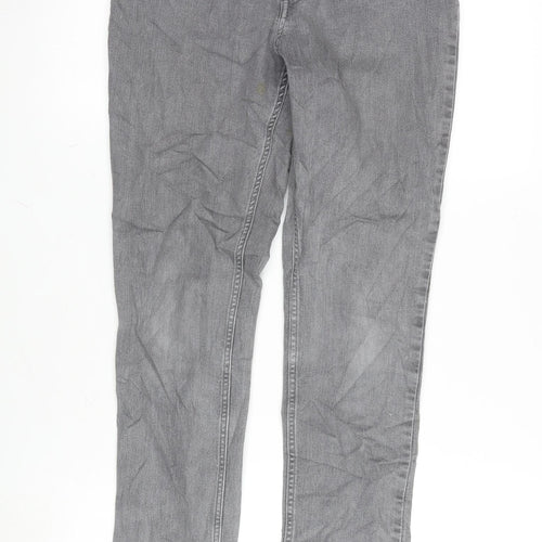 H&M Girls Grey Cotton Straight Jeans Size 13-14 Years L27.5 in Regular Zip