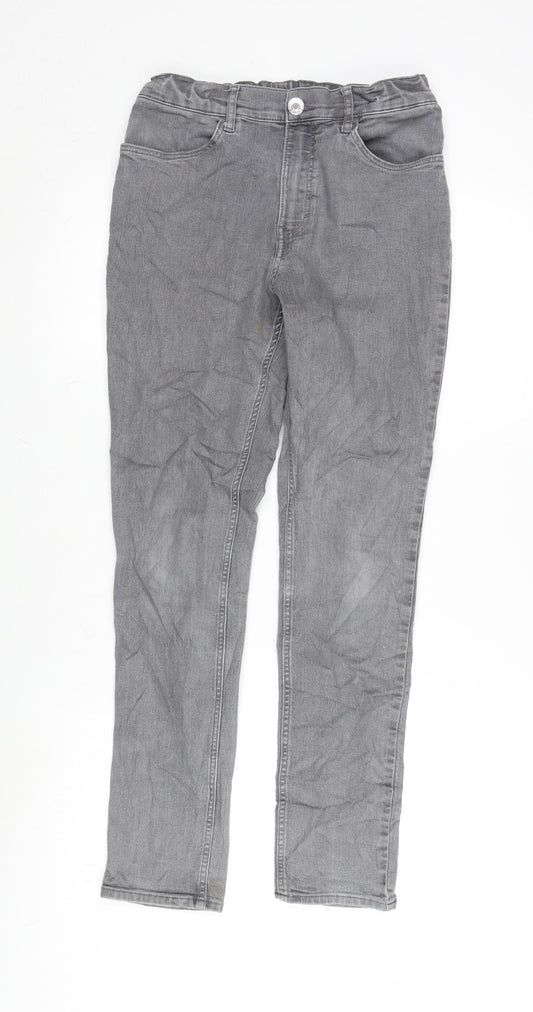 H&M Girls Grey Cotton Straight Jeans Size 13-14 Years L27.5 in Regular Zip
