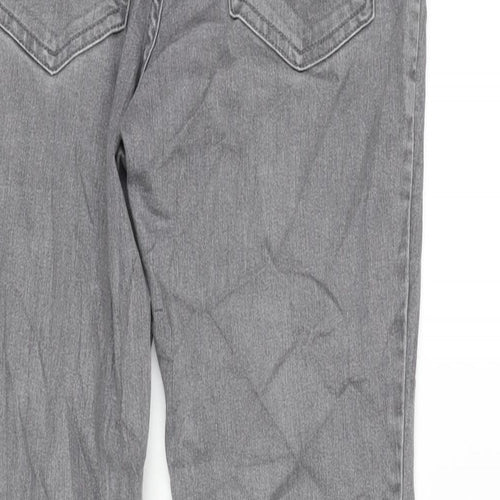 H&M Girls Grey Cotton Straight Jeans Size 13-14 Years L27.5 in Regular Zip