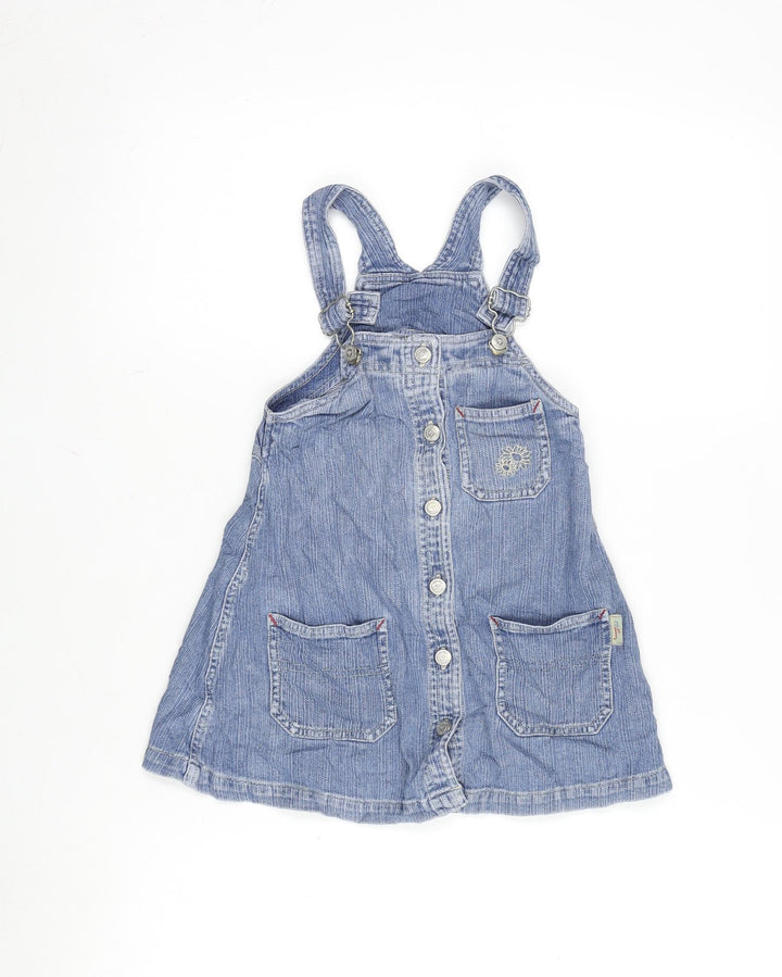 Adams Girls Blue Cotton Pinafore/Dungaree Dress Size 4 Years Square Neck Snap - Adjustable Straps