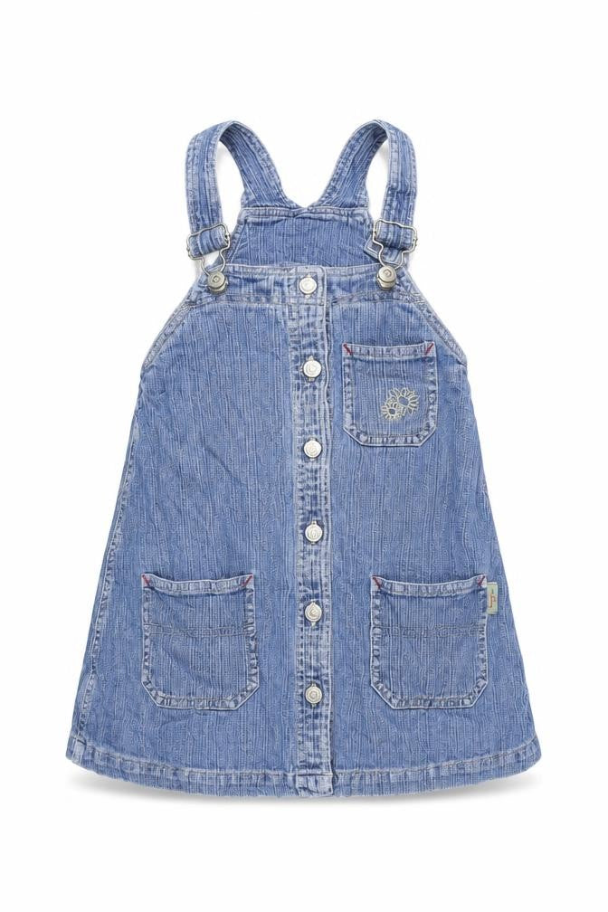 Adams Girls Blue Cotton Pinafore/Dungaree Dress Size 4 Years Square Neck Snap - Adjustable Straps