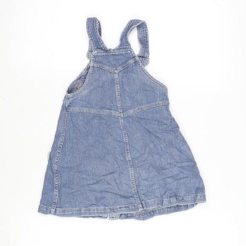 Adams Girls Blue Cotton Pinafore/Dungaree Dress Size 4 Years Square Neck Snap - Adjustable Straps