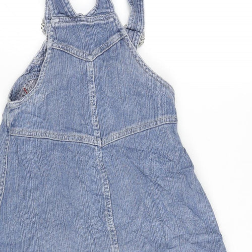 Adams Girls Blue Cotton Pinafore/Dungaree Dress Size 4 Years Square Neck Snap - Adjustable Straps