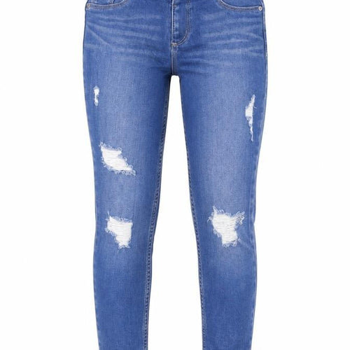River Island Girls Blue Cotton Tapered Jeans Size 11 Years L26 in Regular Zip - Distressed