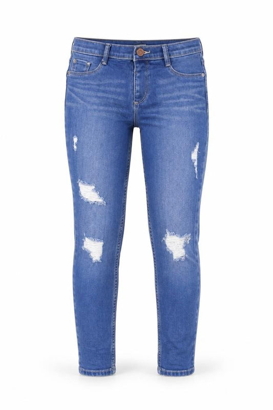 River Island Girls Blue Cotton Tapered Jeans Size 11 Years L26 in Regular Zip - Distressed