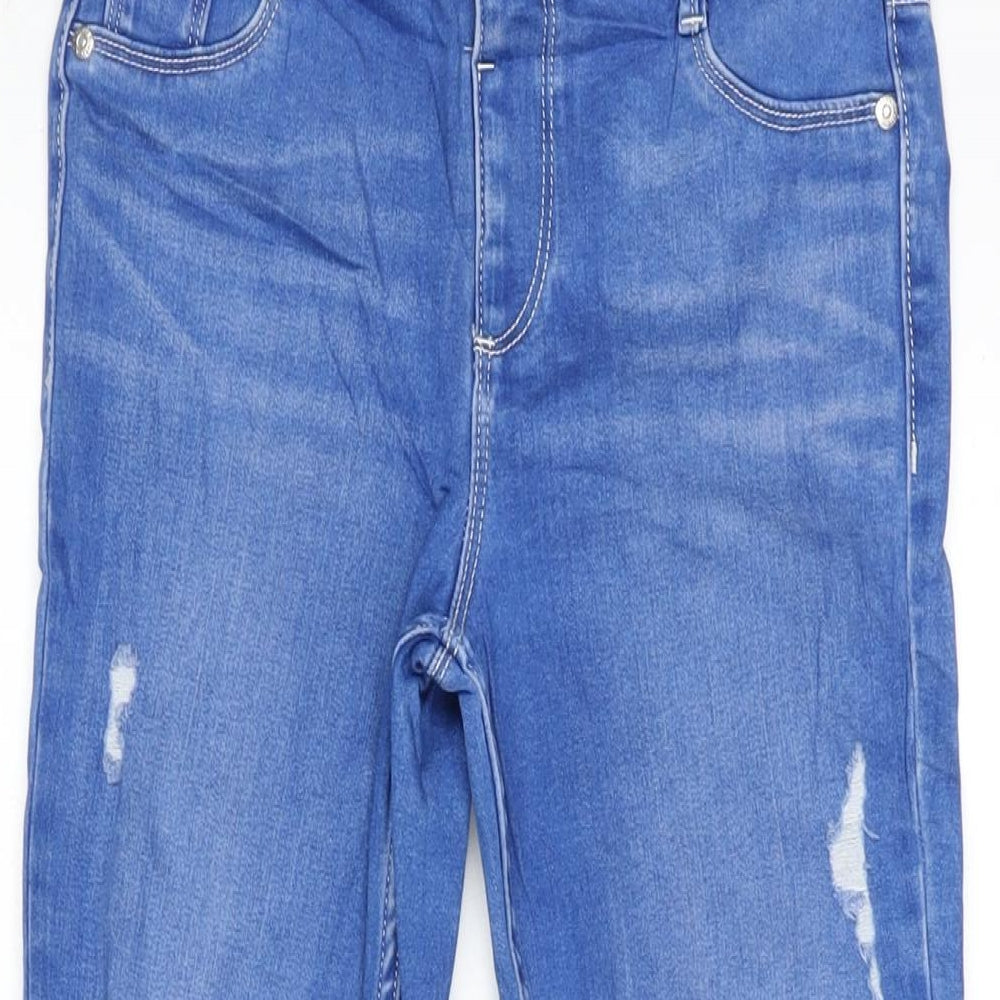 River Island Girls Blue Cotton Tapered Jeans Size 11 Years L26 in Regular Zip - Distressed