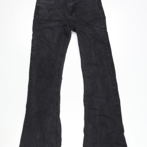 Pull&Bear Womens Grey Cotton Blend Flared Jeans Size 4 L28.5 in Regular Zip