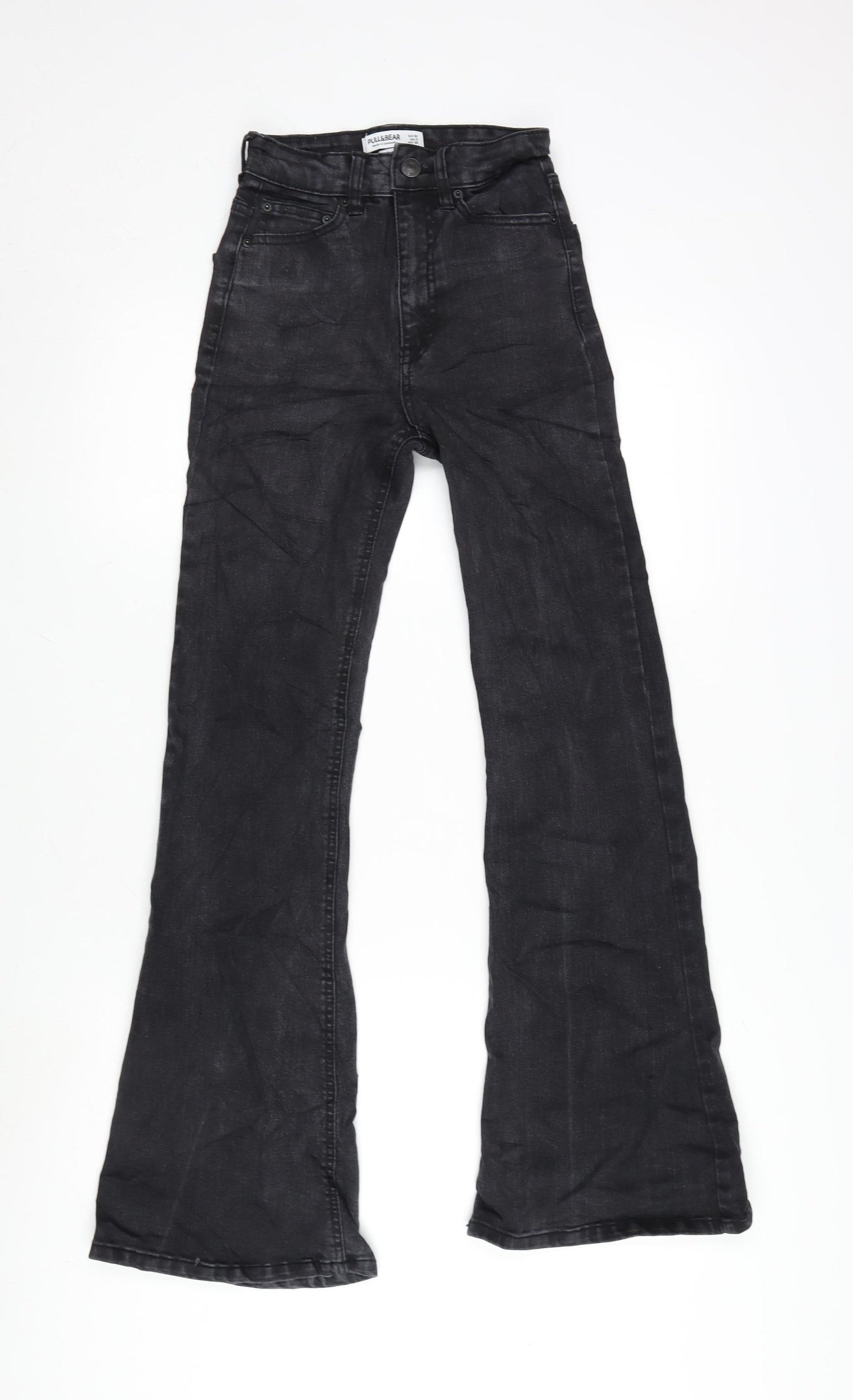 Pull&Bear Womens Grey Cotton Blend Flared Jeans Size 4 L28.5 in Regular Zip