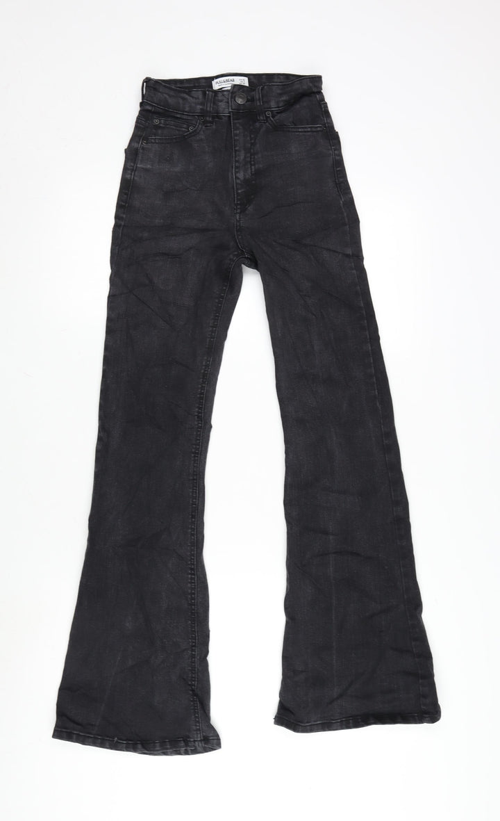 Pull&Bear Womens Grey Cotton Blend Flared Jeans Size 4 L28.5 in Regular Zip