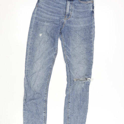 Zara Womens Blue Cotton Blend Tapered Jeans Size 6 L26 in Regular Zip