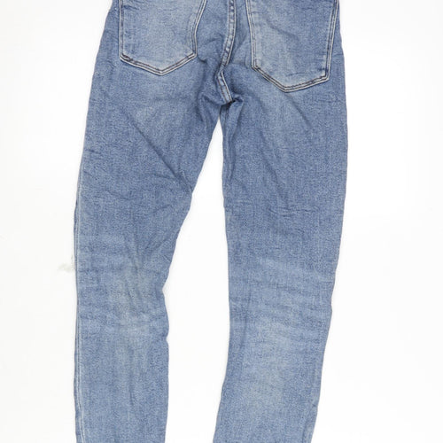 Zara Womens Blue Cotton Blend Tapered Jeans Size 6 L26 in Regular Zip