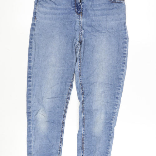 Matalan Womens Blue Cotton Blend Tapered Jeans Size 12 L28.5 in Regular Zip - Raw Hem