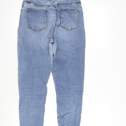 Matalan Womens Blue Cotton Blend Tapered Jeans Size 12 L28.5 in Regular Zip - Raw Hem