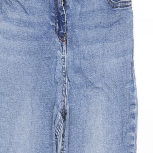 Matalan Womens Blue Cotton Blend Tapered Jeans Size 12 L28.5 in Regular Zip - Raw Hem