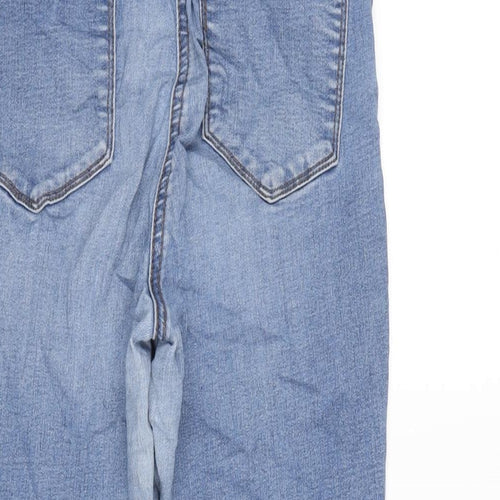 Matalan Womens Blue Cotton Blend Tapered Jeans Size 12 L28.5 in Regular Zip - Raw Hem