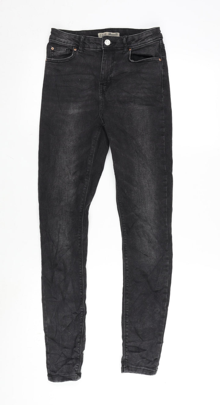 Denim & Co. Womens Grey Cotton Blend Tapered Jeans Size 8 L28 in Regular Zip