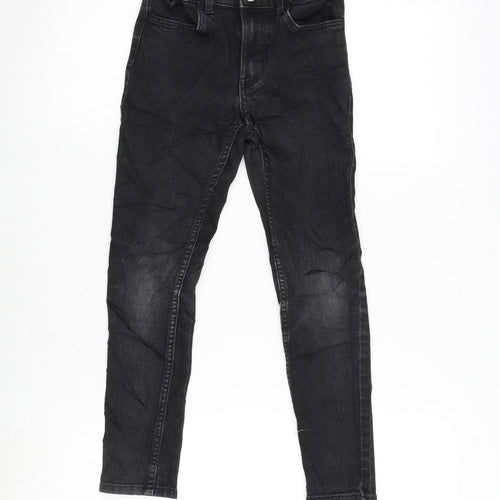 H&M Girls Grey Cotton Tapered Jeans Size 7-8 Years L20 in Regular Zip