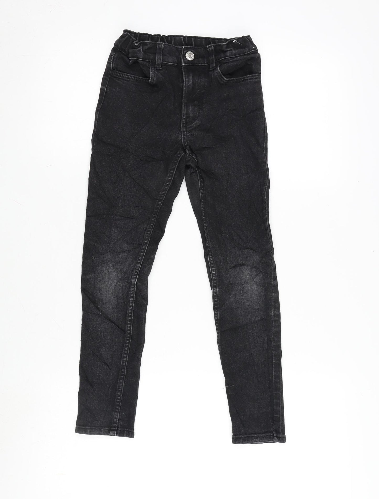 H&M Girls Grey Cotton Tapered Jeans Size 7-8 Years L20 in Regular Zip