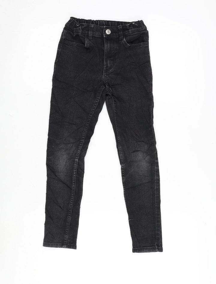 H&M Girls Grey Cotton Tapered Jeans Size 7-8 Years L20 in Regular Zip