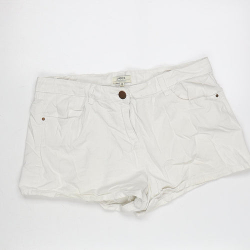 Matalan Womens Ivory Cotton Cut-Off Shorts Size 12 Regular Zip