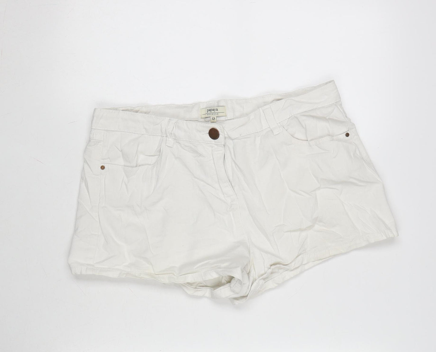 Matalan Womens Ivory Cotton Cut-Off Shorts Size 12 Regular Zip