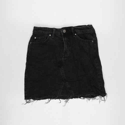 Denim & Co. Womens Grey Cotton A-Line Skirt Size 6 Zip
