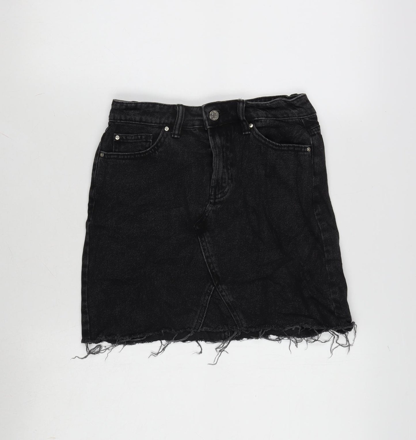 Denim & Co. Womens Grey Cotton A-Line Skirt Size 6 Zip