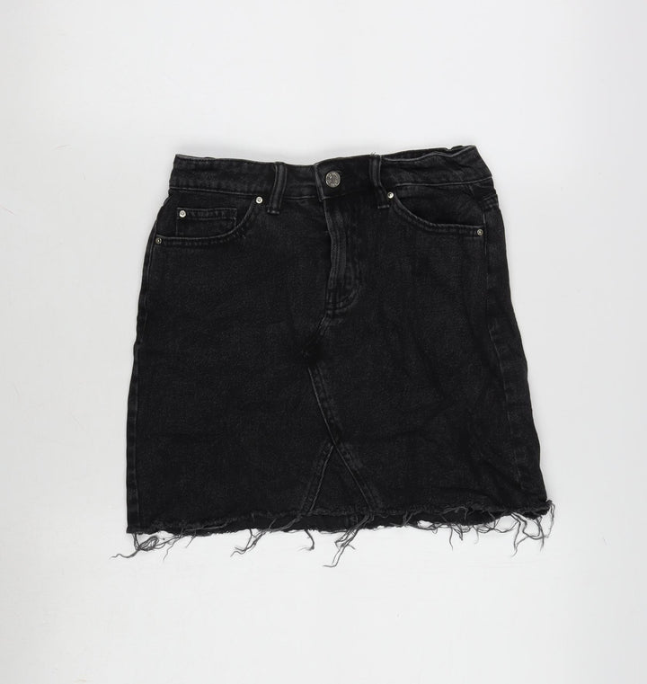 Denim & Co. Womens Grey Cotton A-Line Skirt Size 6 Zip