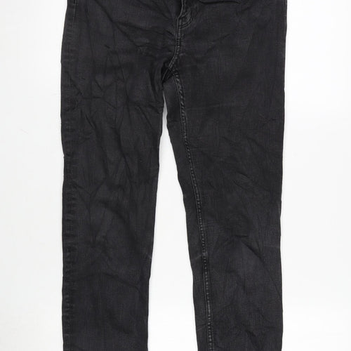 H&M Womens Grey Cotton Blend Tapered Jeans Size 10 L29 in Regular Zip