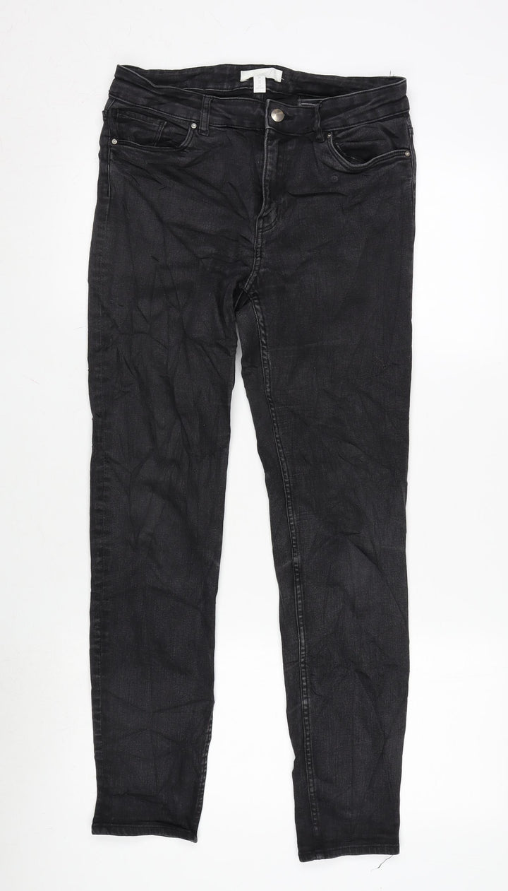 H&M Womens Grey Cotton Blend Tapered Jeans Size 10 L29 in Regular Zip