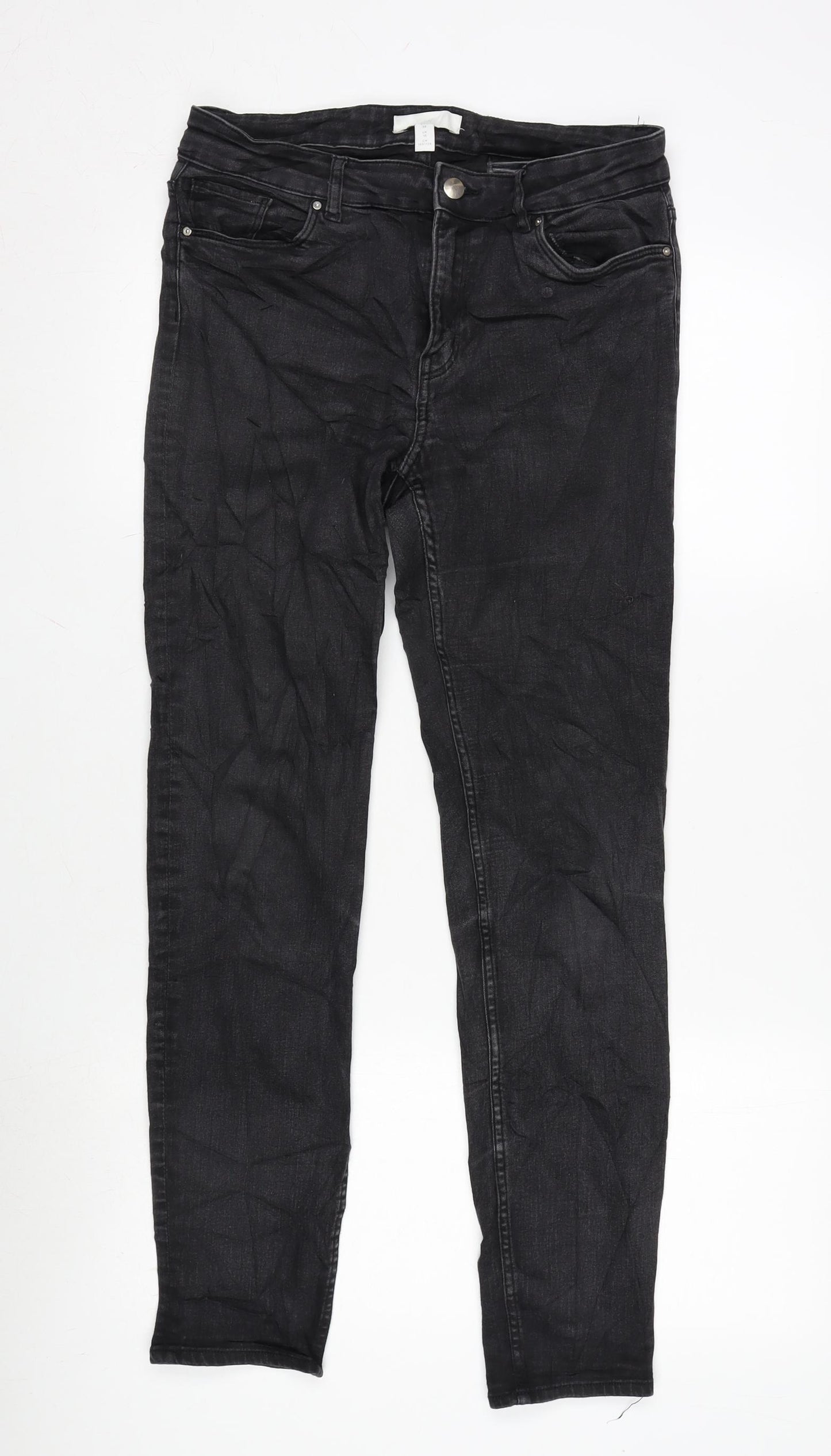 H&M Womens Grey Cotton Blend Tapered Jeans Size 10 L29 in Regular Zip